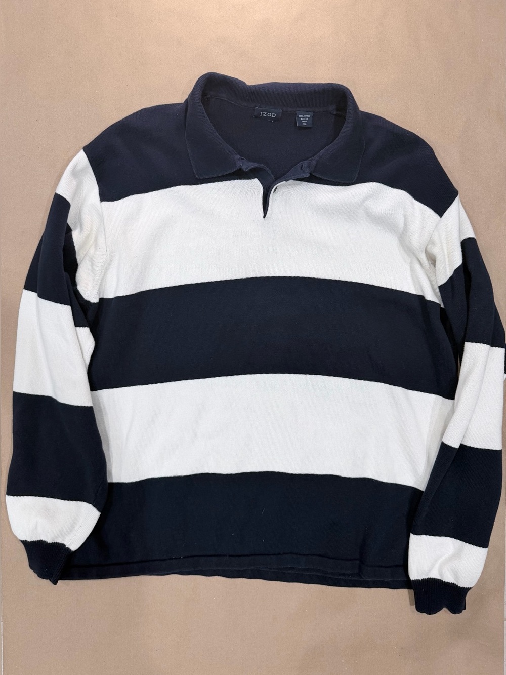 Izod Rugby Shirt – Men’s XL Navy/White Wide Stripe Long Sleeve